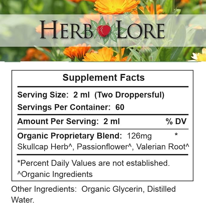 Herb Lore Organic Goodnight Tincture - Liquid Sleep Aid Drops with Valerian Root & Passion Flower Extract for Adults & Kids - Melatonin Free Herbal Sleep Supplement - 4 fl oz