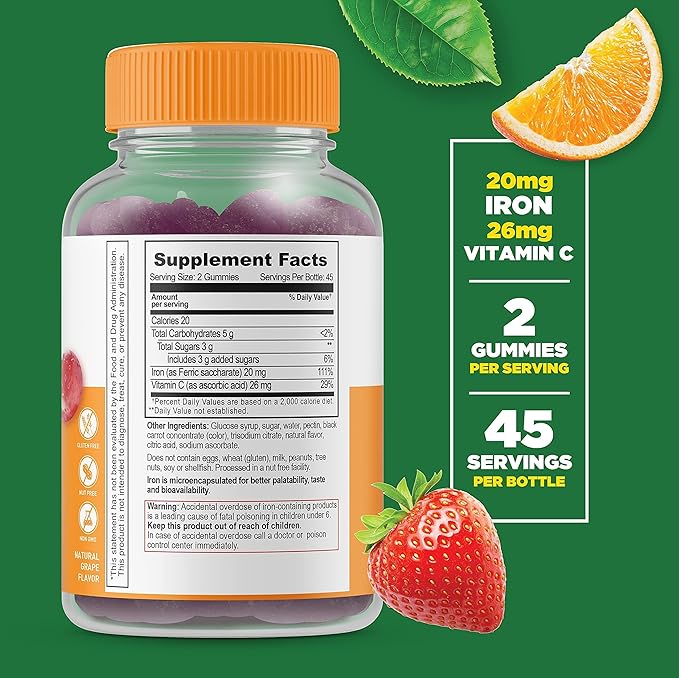 Lifeable Iron with Vitamin C + B Complex, Gummies Bundle - Great Tasting, Vitamin Supplement, Gluten Free, GMO Free, Chewable Gummy