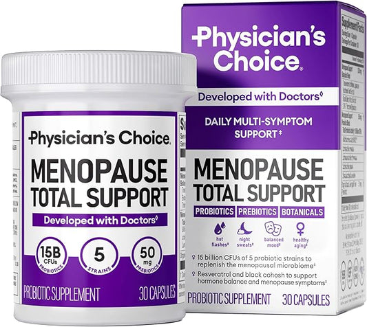 Physician's CHOICE Menopause Probiotic Supplement for Women - Supports Hormone Balance, Hot Flashes, Night Sweats, Weight Management, Bloating & Gut Health - with Black Cohosh, Resveratrol+ - 30ct