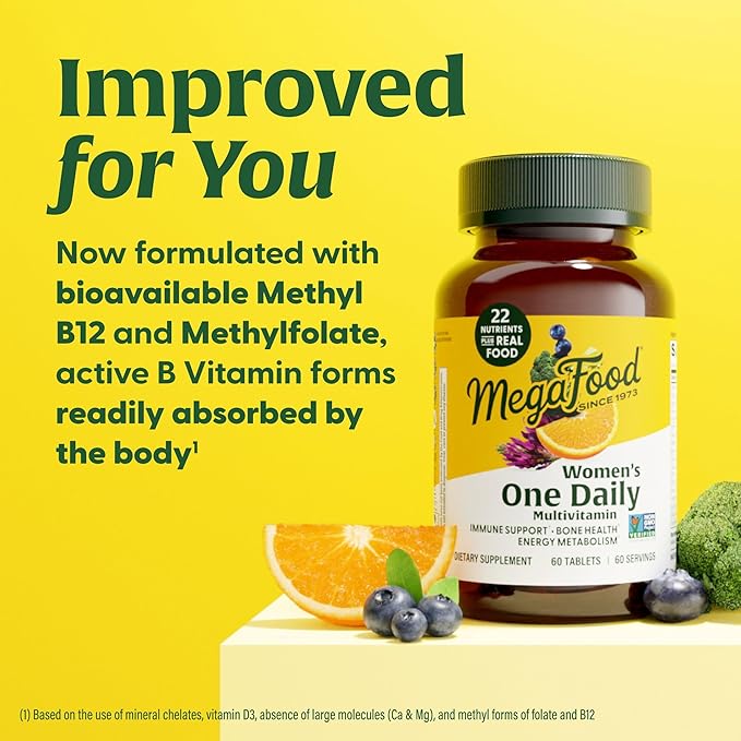 MegaFood Womens Multivitamin One Daily - Multivitamin for Women - Vitamin C, Vitamin D, Iron & B Vitamins - Bone, Energy Metabolism & Immune Support - Vegetarian, GlutenFree - 60 Tablets, 60 Servings