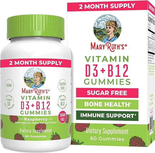MaryRuth Organics Sugar Free | 2 Month Supply | Vitamin D & B12 Vitamin Supplements for Adults & Kids | Bone Health | Immune Support | Vegan | Non-GMO | 60 Servings