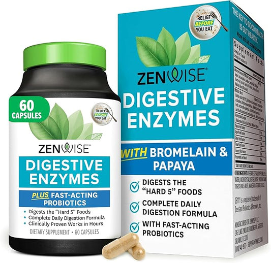 Zenwise Health Digestive Enzymes and Bromelain for Gut Health - Probiotic Multi Enzymes with Prebiotics and Probiotics for Women and Men for Digestive Health and Bloating Relief for Digestion - 60 CT