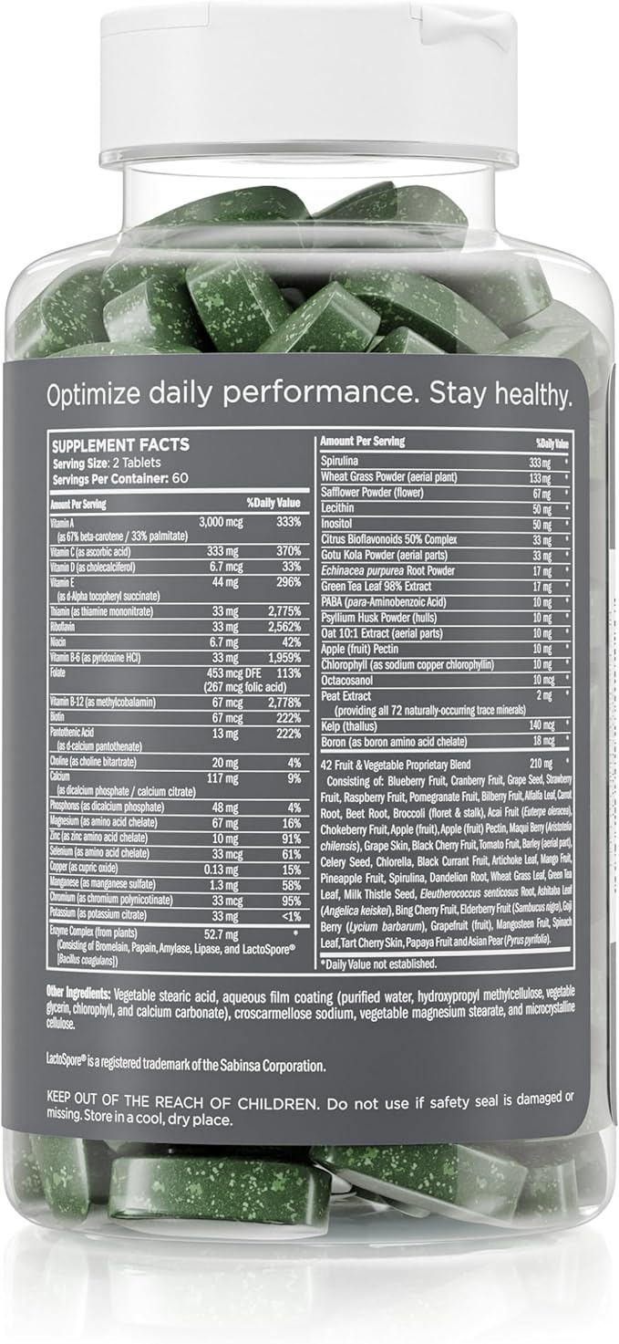 Pure for Men Multivitamin Supplement | Energy, Mood Support, Strong Bones, Antioxidants, Minerals | Vitamins A, B, C, D, Magnesium, Calcium | 42 Fruit & Vegetable Proprietary Blend | 120 Vegan Tablets