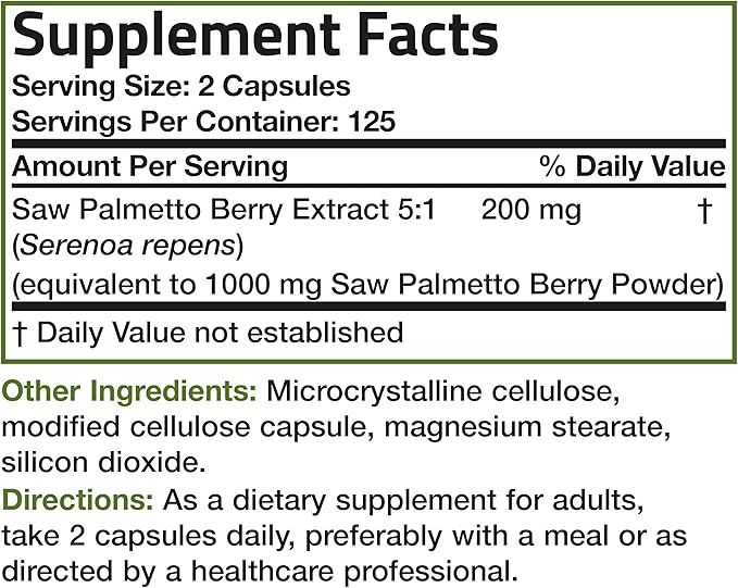 Bronson Saw Palmetto Extra Strength Supports Healthy Prostate Function & Urinary Health Support - Non GMO, 250 Vegetarian Capsules