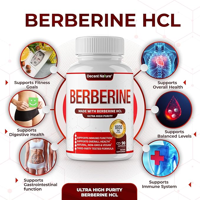 Berberine Supplement 1800mg - Premium Berberine HCl 97% High Purity Berberine Plus, Supports Immune System, High Potency Berberine Hydrochloride, Non-GMO Vegan, for Men Woman 90 Capsules