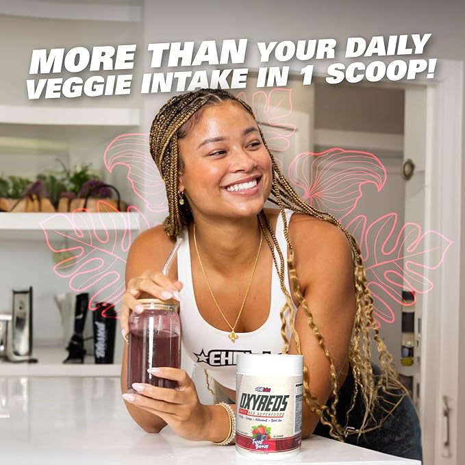 EHP Labs OxyReds Superfood Beets Powder - Nitric Oxide Supplement, Organic Beet Root Powder, Immune Support Supplement & Prebiotics for Digestive Health, Beet Powder - Forest Berries, 30 Servings