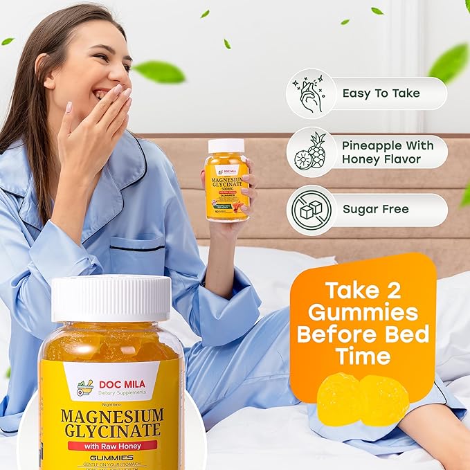 Magnesium Glycinate Gummies 100mg for Kids and Adults- Bedtime Formula, Deep Calm Sleep Supplement - Glicinato de Magnesio