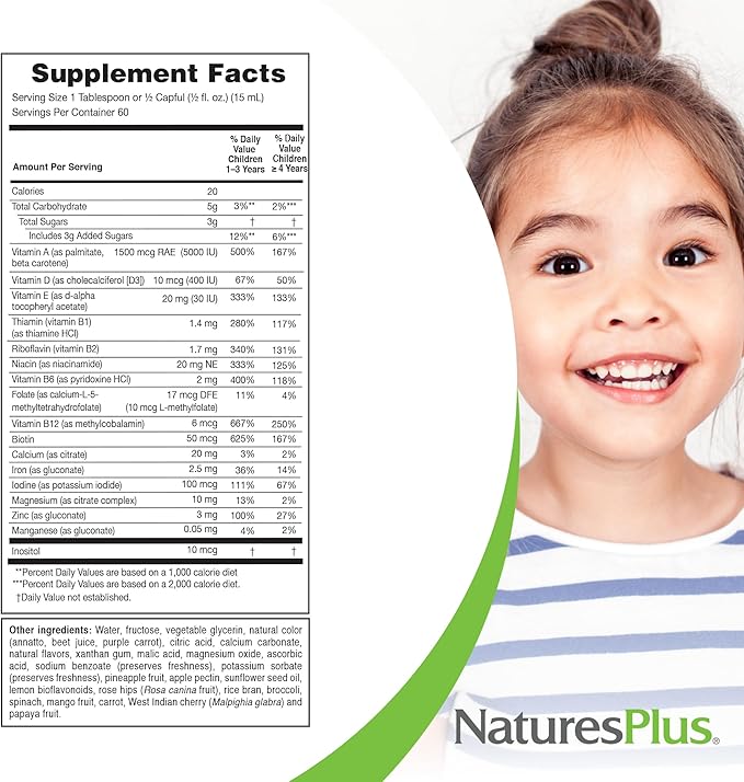 NaturesPlus Animal Parade Children's Liquid Multivitamin, Tropical Berry Flavor - 30 fl oz, Pack of 2 - Whole Food Supplement - Vegetarian, Gluten Free - 120 Total Servings