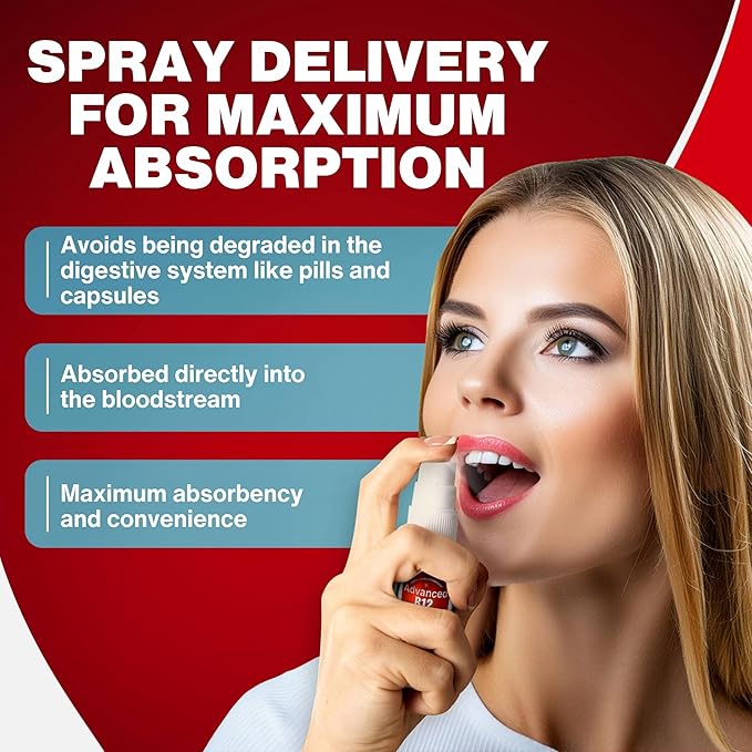 Vitamin B12 Energy Spray, Methylcobalamin with Folic Acid Sublingual Liquid Complex for Focus, & Metabolism, Nano Technology Instant Absorption and Custom Dosage (4 oz - 120 Servings)