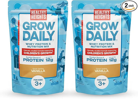 Healthy Heights Grow Daily Kids Protein Drink Mix (Vanilla) - 2 pack - High Protein Shake for Kids 3+