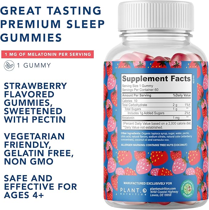 Kids Melatonin Gummies [Fall Asleep Faster with 100% Drug Free Strawberry Cream Flavored Gummy] for Natural Sleep Support | Vegetarian, Gluten Free | 60 Children’s Melotonin Chewables