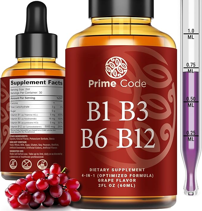 Prime Code Iron Gummies for Women & Men with Vitamin B12, Liquid Vitamin B1 Drops with Vitamin B3 B6 & B12, Liquid Vitamin A Supplement for Women & Men with Vitamin C E and D3