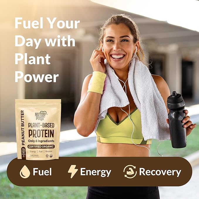 Organic Vegan Protein Powder – Peanut Butter Flavor, Plant-Based, Gluten-Free, Non-GMO, Soy-Free, 20g Protein Per Serving, Ideal for Smoothies, Shakes, Baking, Cooking (1 Pack, 20 Servings)