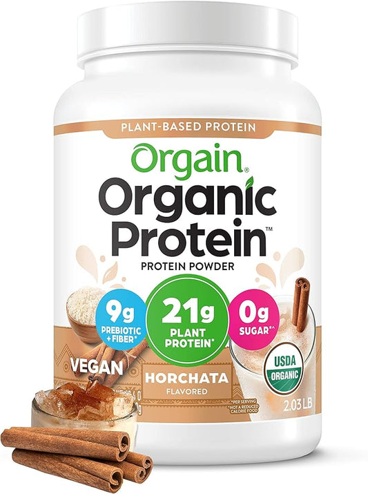 Orgain Organic Vegan Protein Powder, Horchata - 21g of Plant Based Protein, Low Net Carbs, Gluten Free, Lactose Free, No Sugar Added, Soy Free, Kosher, Non-GMO, 2.03 Lb