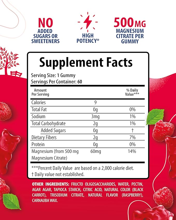 Magnesium Gummies for Kids & Adults - 500mg - Calm Magnesium Chews - Magnesium Citrate Chewable Supplement for Mood & Muscle Support