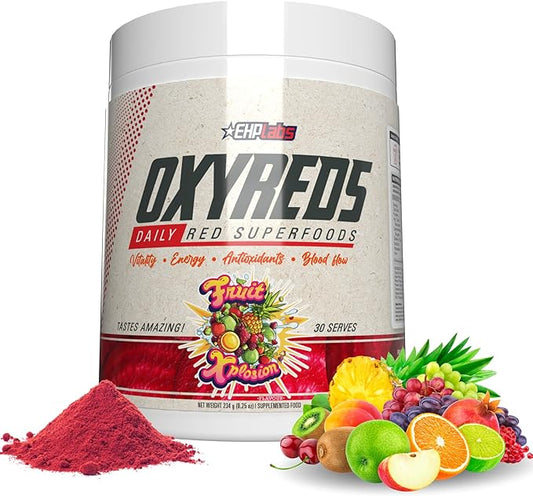 EHP Labs OxyReds Superfood Beets Powder - Nitric Oxide Supplement, Organic Beet Root Powder, Immune Support Supplement & Prebiotics for Digestive Health, Beet Powder - Fruit Xplosion, 30 Servings