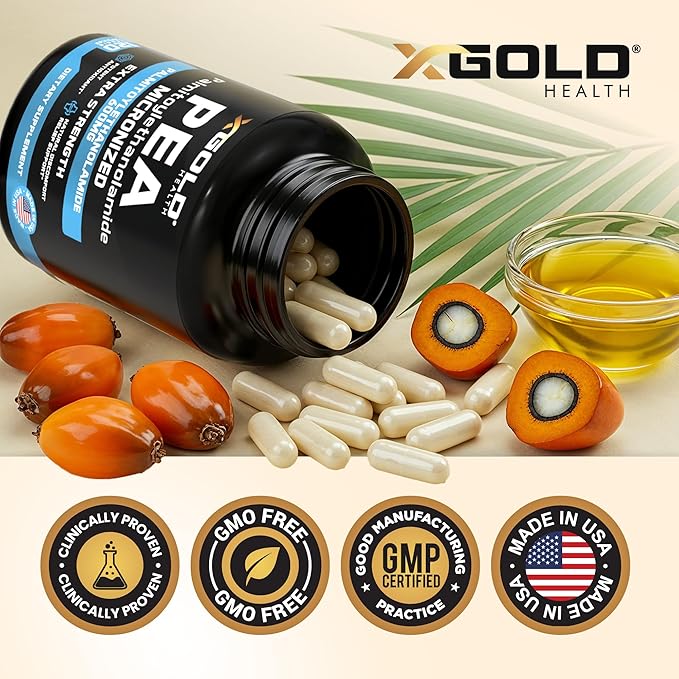 Palmitoylethanolamide Pea Supplement 600 mg | Micronized Pea 99% Highly Purified and Bioavailable | Made in USA | Supplement for Men and Women - 120 Capsules