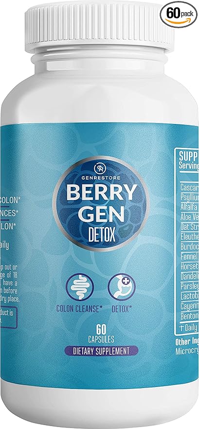 Berry Gen: Detox Herbal Supplement with Probiotics, Aloe Vera, Psyllium Husk, and Parsley - 60 Capsules - Natural Formula - Supports Digestive System - Made in The USA