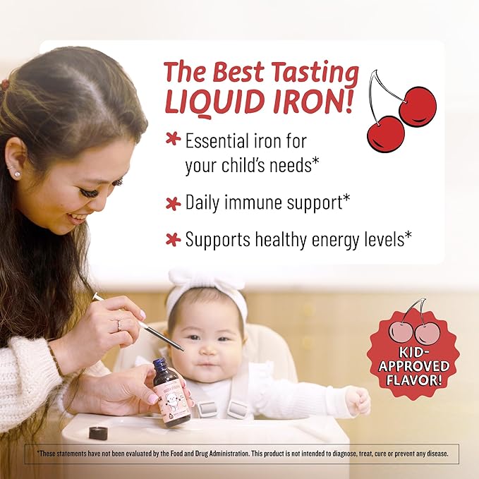 Legendairy Milk Organic Liquid Iron Supplements for Kids - Sugar Free Liquid Iron for Kids - for Ages 4 Months to 3 Years - Cherry Flavor, 60 Servings