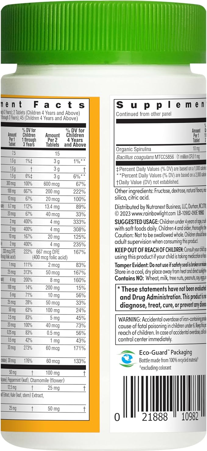 Rainbow Light Kids One Multivitamin, Chewable Multivitamin for Kids Provides Healthy Growth and Immune Support, With Vitamin C, Zinc, & B Complex, Vegetarian and Gluten Free, Fruit Punch, 90 Count