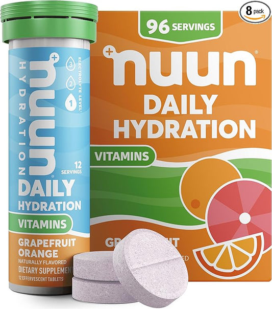 Nuun Hydration Vitamins Electrolyte Tablets, Grapefruit Orange, 5 Essential Electrolytes for Hydration + Vitamin A, B6, C, D, E, with Magnesium, Vegan, Non-GMO, 8 Pack (96 Servings)