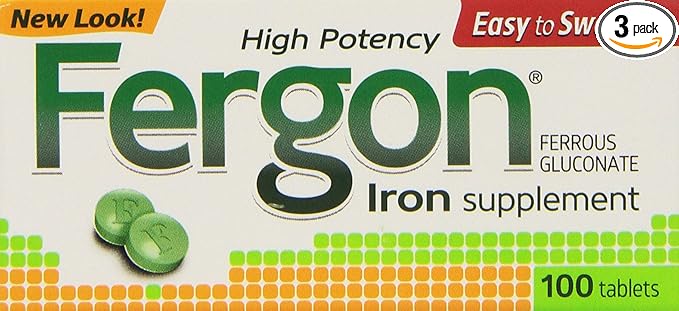 Fergon Iron Supplement, Tablets, 100 Count (Pack of 3)