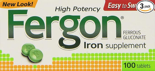 Fergon Iron Supplement, Tablets, 100 Count (Pack of 3)
