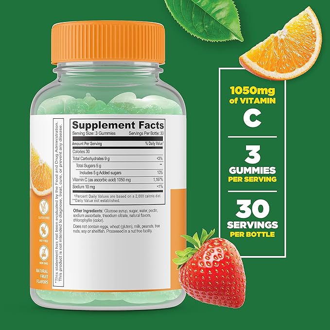 Lifeable Iron with Vitamin C + Vitamin C 1050mg, Gummies Bundle - Great Tasting, Vitamin Supplement, Gluten Free, GMO Free, Chewable Gummy