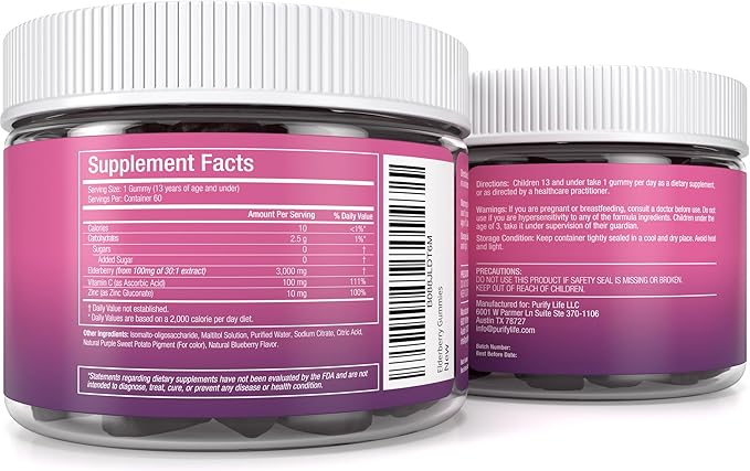 Sugar-Free Kids Elderberry Gummies with Vitamin C & Zinc - Daily Children Elderberry Immune Support Gummies Supplement for Respiratory Health, Sambucus Elderberry Antioxidant Gummies, Vegan (60 Ct)