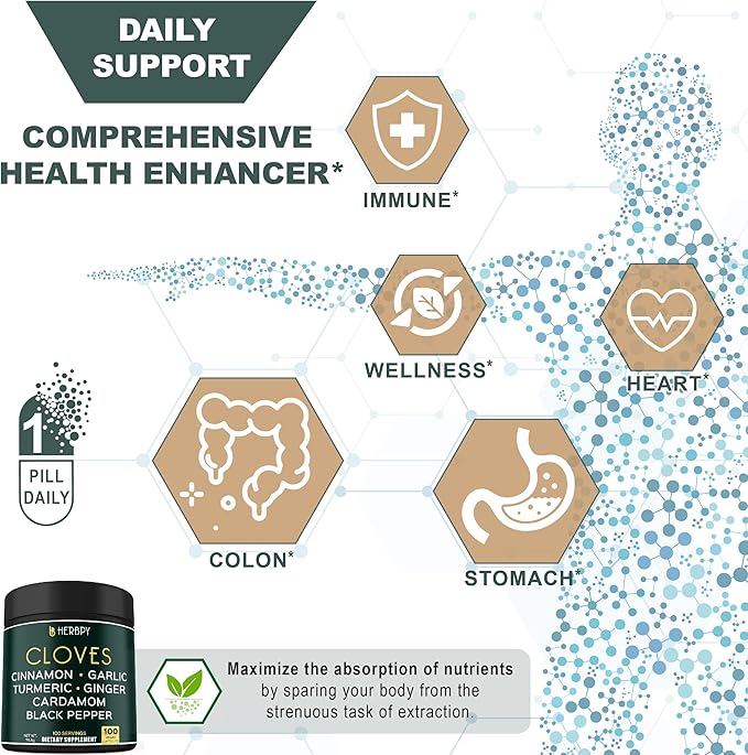 Bundle 7in1 Cloves Supplement 100 Count & 6in1 Myo-inositol & D-Chiro Inositol Supplement for Women 120 Count - Support Immune, Digestion, Heart & Overall Health