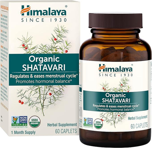 Himalaya Organic Shatavari for PMS, Menstrual Cramp Relief, Menopause Support, and Women's Health, 1,300 mg, 60 Caplets, 1 Month Supply