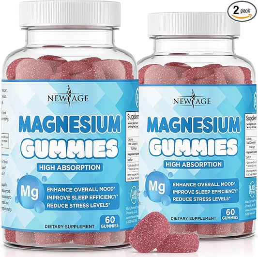 Magnesium Gummies - Calming Anti-Stress Gummies, Magnesium Supplement for Adults and Kids, Vegan, Gelatin-Free, Gluten-Free, Non-GMO, Delicious Natural Raspberry Flavor- 120 Count - by New Age