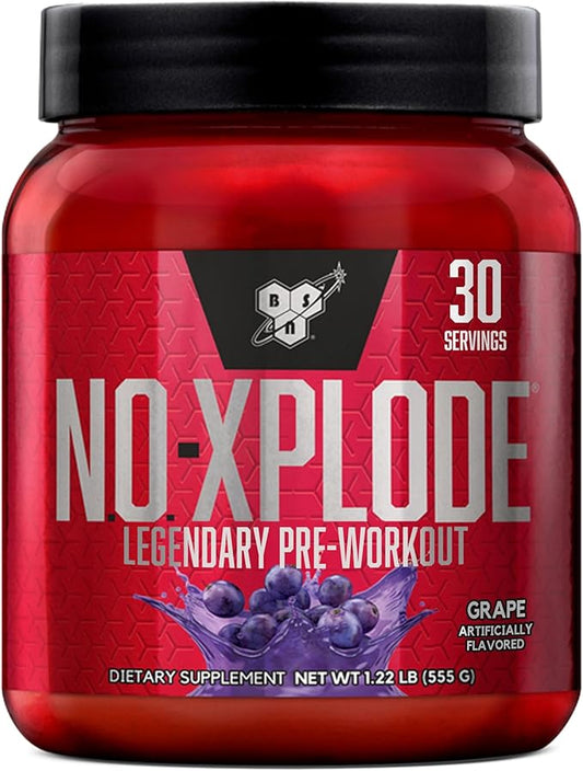 BSN N.O.-XPLODE Pre Workout Powder, Energy Supplement for Men and Women with Creatine and Beta-Alanine, Flavor: Grape, 30 Servings