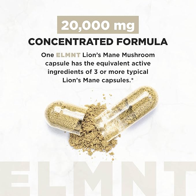 20,000mg 16x Strength Lions Mane Supplement Capsules Super Nootropic w. Ashwagandha & Rhodiola - Highest Potency Lion's Mane Mushroom Extract 50% Polysaccharides Brain Supplements for Memory and Focus