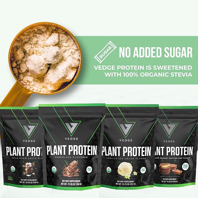 vedge Certified Organic Vegan Plant Protein - 25g Protein - Plant-Based Vegan Protein Powder with Stevia & Complete Amino Acids - USDA Organic, Gluten Free, Non Dairy Nutrition Plant Protein