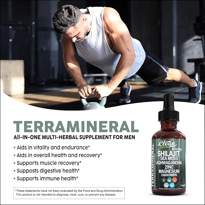 Clean Nutraceuticals Shilajit Liquid Drops with Sea Moss, Ashwagandha, Zinc, Magnesium, Liquid Vitamins for Women and Men - Terra Mineral