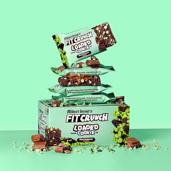 FITCRUNCH Loaded Cookie Protein Bar, High Protein, Gluten Free, Protein Snack (12 Cookie Bars, Mint Madness)