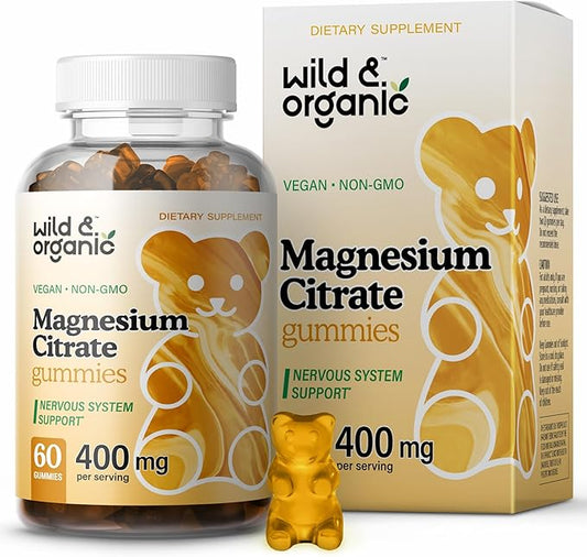Wild & Organic Magnesium Citrate Gummies 400 mg - Relaxing Chewables for Calm and Mood - Calming Magnesium Citrate Supplement - 60 Vegan, Non-GMO Powder Based Chews