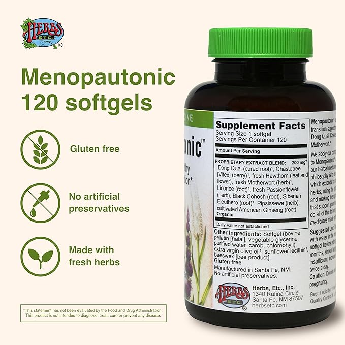 Herbs, Etc. Menopautonic Softgels - Essential Supplement for Women - Hormonal Transition Support Supplement - Offers Menopausal Support with Dong Quai & Motherwort - 120 Softgels (120 Servings)