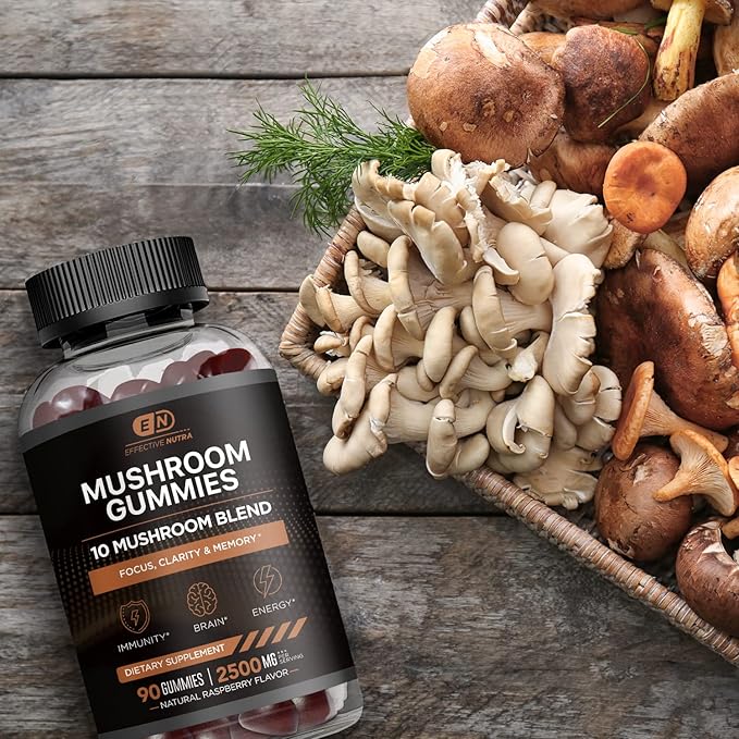 Mushroom Gummies 10 Blend - Mushroom Complex 2500mg - Mushroom Supplement for Men & Women - Brain Booster, Immune Support, Energy 90ct (2-Pack)