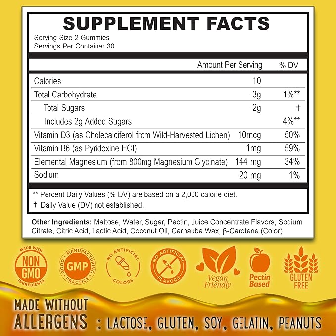 Center-Filled Magnesium Glycinate Gummies 400MG - High Absorption for Kids, Teens & Adults - Supplement for Sleep, Calm & Muscle Relaxation with B6 & D3 - Gluten Free & Vegan Friendly - 60 Count