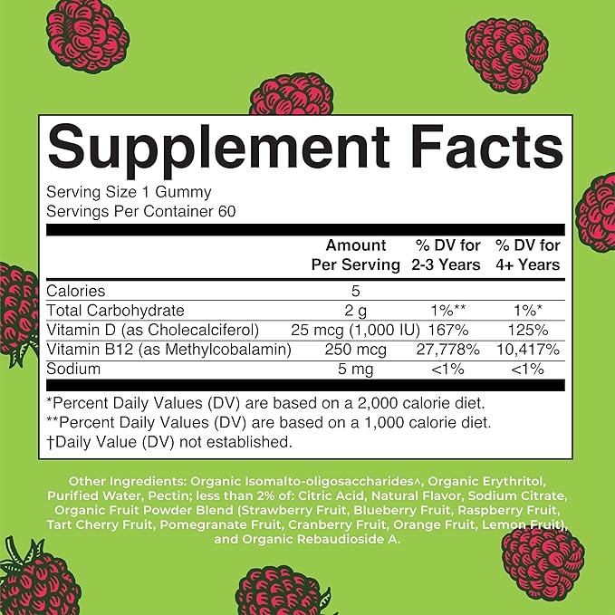 MaryRuth Organics Sugar Free | 2 Month Supply | Vitamin D & B12 Vitamin Supplements for Adults & Kids | Bone Health | Immune Support | Vegan | Non-GMO | 60 Servings