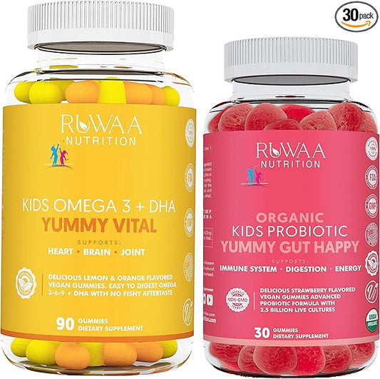 Kids Nootropic Digestive Gummies with Organic Probiotics, Prebiotic and Plant Based Omega 3,6,9 DHA