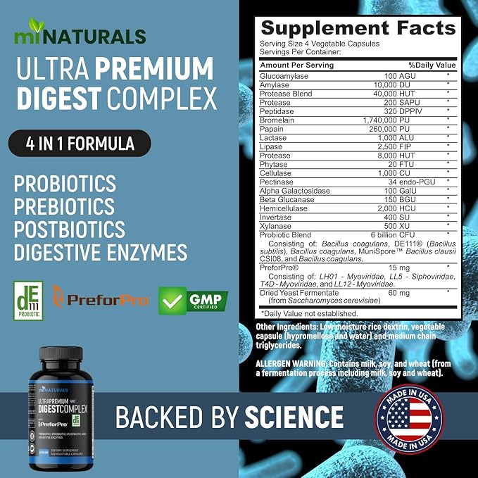 All-in-one Prebiotic Probiotic & Postbiotic for Women & Men, Gut & Digestive Support Supplement Including Digestive Enzymes 120 Capsules