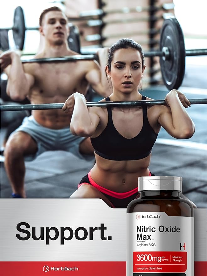 Horbäach Nitric Oxide Max 3600mg | 120 Caplets | with Arginine AAKG for Men and Women | Vegetarian, Non-GMO, & Gluten Free Pre Workout Supplement