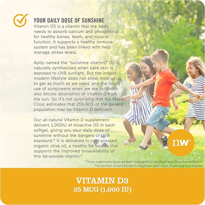 NatureWise Vitamin D3 1000iu (25 mcg) 90-Day Supply for Immune Support, Healthy Muscle Function, and Bone Health - Non-GMO, Gluten Free in Organic Extra Virgin Olive Oil, (Mini Softgel), 90 Count