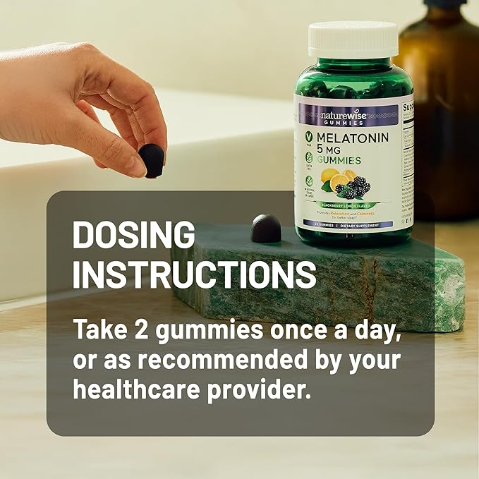 NatureWise Melatonin Gummies 5mg - Non-Habit Forming Sleep Support Supplement with Ashwagandha, Valerian Root - BlackBerry-Lemon Flavor - Vegan, Gluten Free, Non-GMO - 180 Count[90-Day Supply]