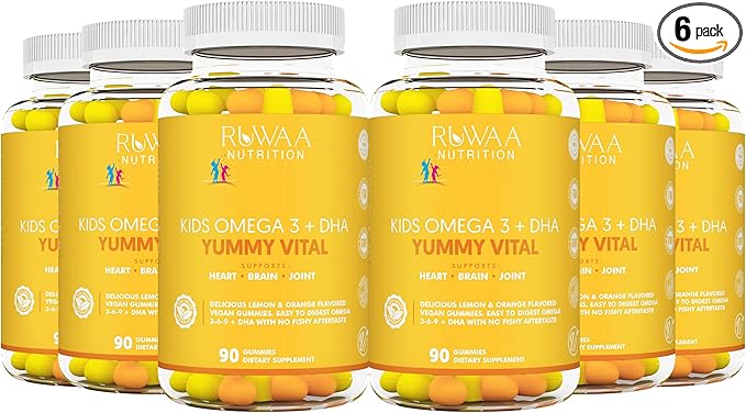 Kids Omega 3 Gummies DHA EPA Omega 3 Supplement Kids. No Fish Oil After-Taste Vegan Omega 3 6 9 + DHA Gummies & Vitamin C. Cognitive Health, Focus, Vision. Children Omega 3 540ct (6)