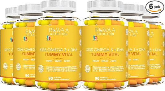 Kids Omega 3 Gummies DHA EPA Omega 3 Supplement Kids. No Fish Oil After-Taste Vegan Omega 3 6 9 + DHA Gummies & Vitamin C. Cognitive Health, Focus, Vision. Children Omega 3 540ct (6)