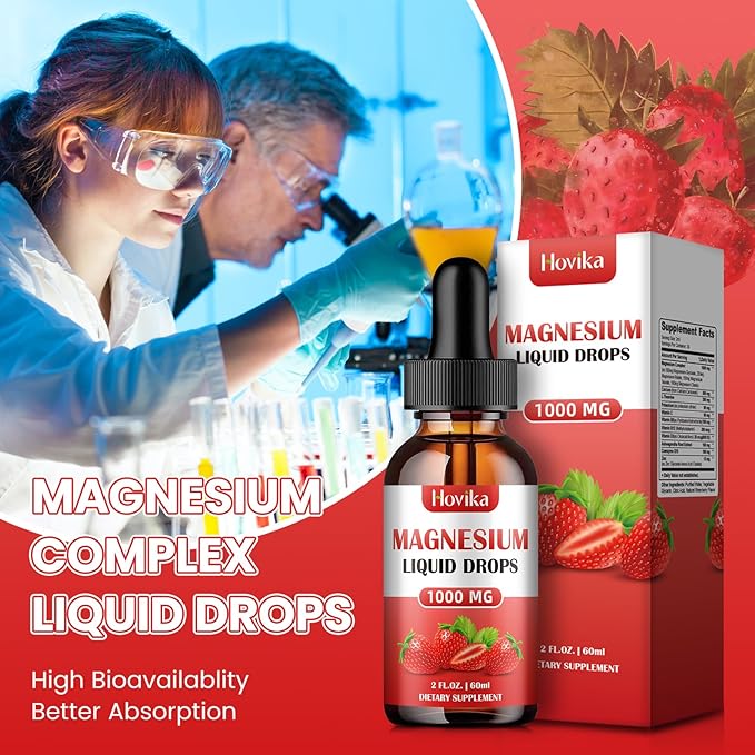 Magnesium Glycinate Liquid Drop with Citrate, Malate and Taurate, Calm Magnesium Supplement with Calcium, Potassium, Zinc, CoQ10, D3, B6, B12 for Relax Mood, Muscle, Energy- Strawberry Flavor, 2 Fl Oz